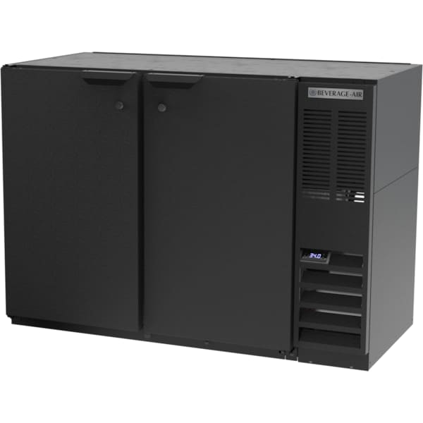 Back Bar Refrigerator, Black with 2 Solid Doors, 115V 48"